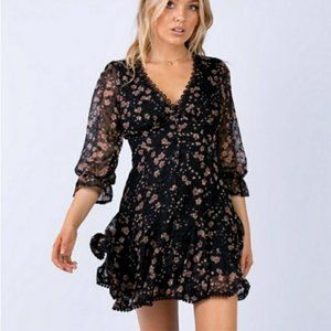Princess Polly Women's Size 6 Floral Black Mini Dress